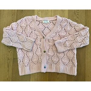 Sweet Republic Pink Chunky Pointelle Knit Button Front Cardigan Sweater Large
